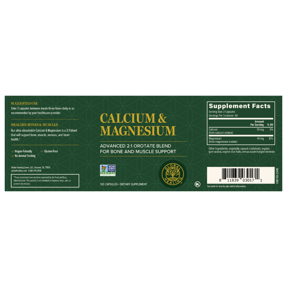 Rock Ridge Pharmacy Calcium & Magnesium supplement, back of bottle with supplement facts