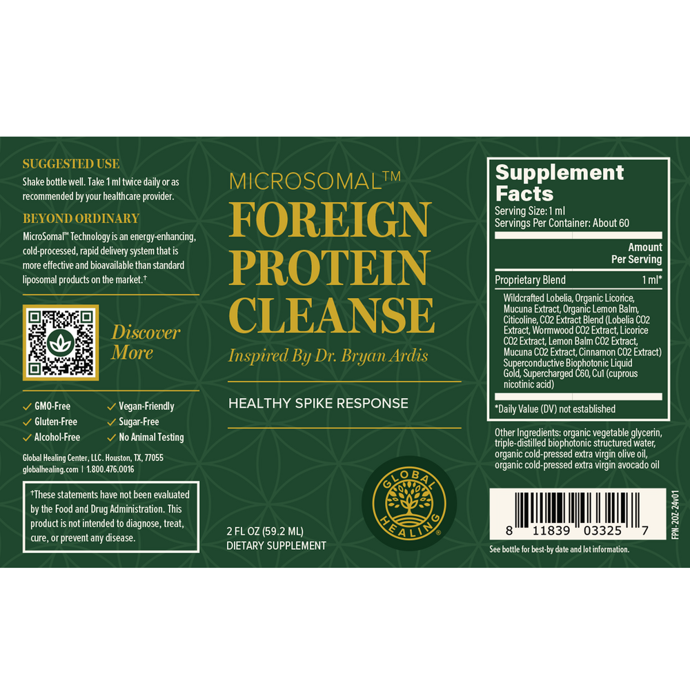 Rock Ridge Pharmacy Foreign Protein Cleanse supplement, back of bottle with supplement facts