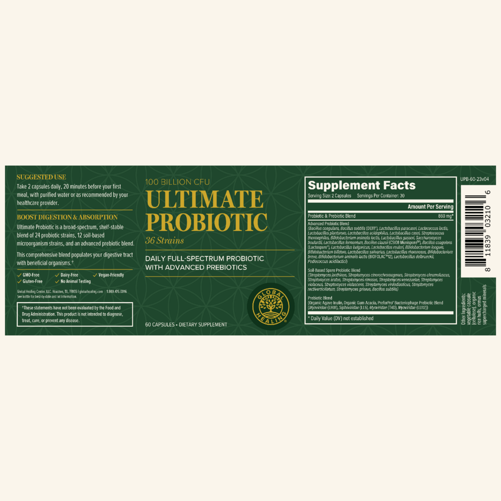 Rock Ridge Pharmacy Ultimate Probiotic supplement, back of bottle with supplement facts