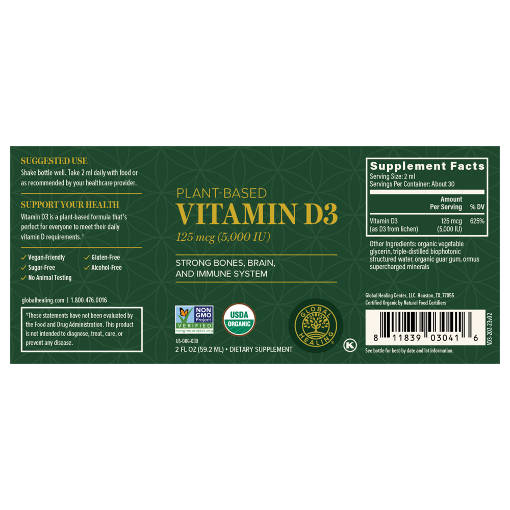 Rock Ridge Pharmacy Vitamin D3, 5,000 IU supplement, back of bottle with supplement facts