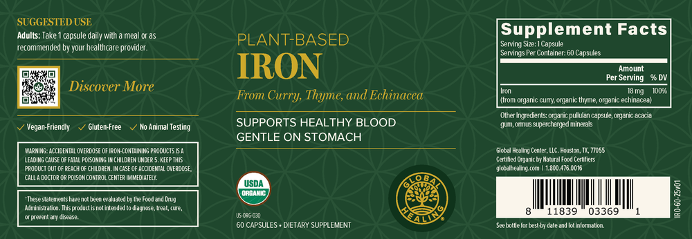 Rock Ridge Pharmacy Iron supplement, back of bottle with supplement facts