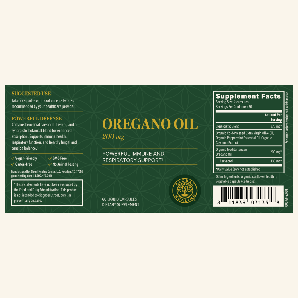 Rock Ridge Pharmacy Oregano Oil 200 mg, Liquid Capsules supplement, back of bottle with supplement facts