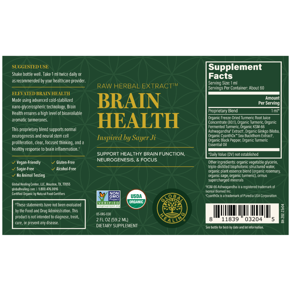 Rock Ridge Pharmacy Brain Health supplement, back of bottle with supplement facts