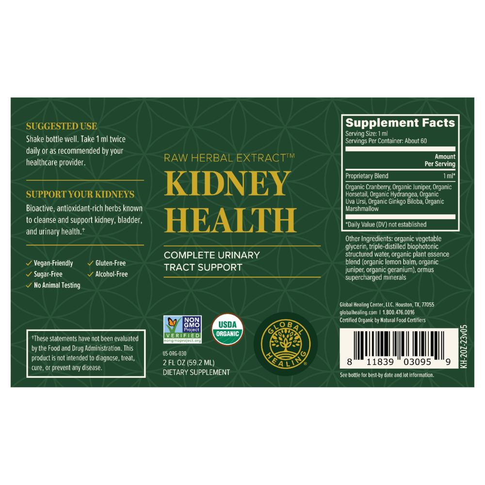 Rock Ridge Pharmacy Kidney Health supplement, back of bottle with supplement facts