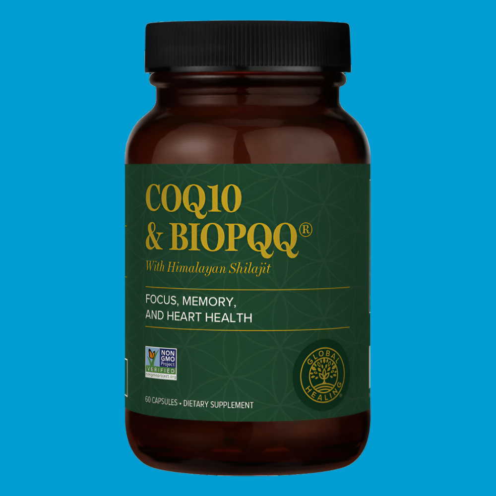 Rock Ridge Pharmacy CoQ10 & BioPQQ with Himalayan Shilajit supplement, front of bottle