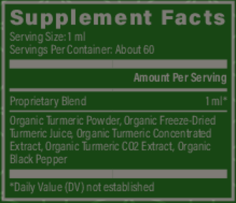 Rock Ridge Pharmacy Organic Liquid Turmeric supplement, product label close-up