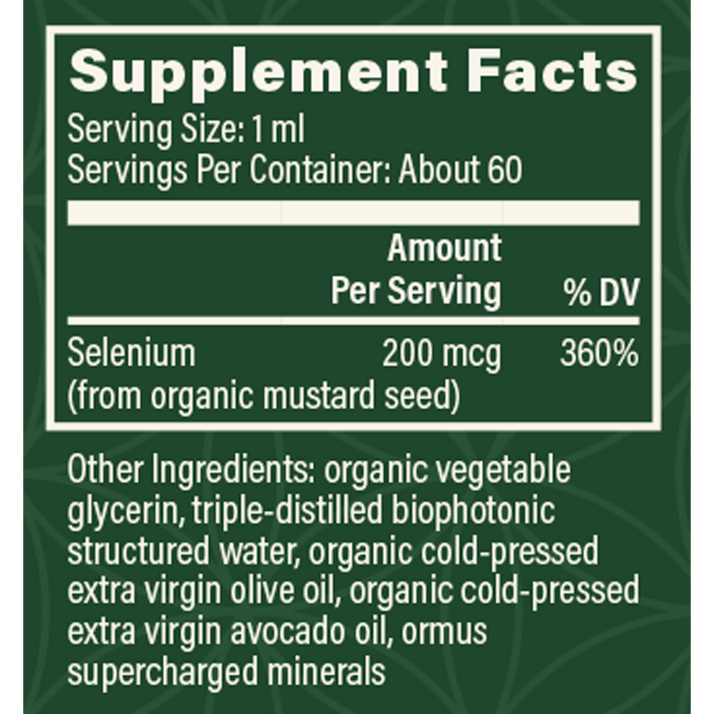Rock Ridge Pharmacy Liquid Selenium supplement, product label close-up
