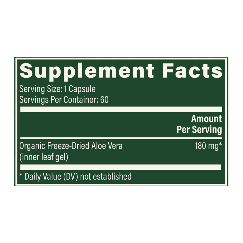 Rock Ridge Pharmacy Aloe Vera supplement, product label close-up