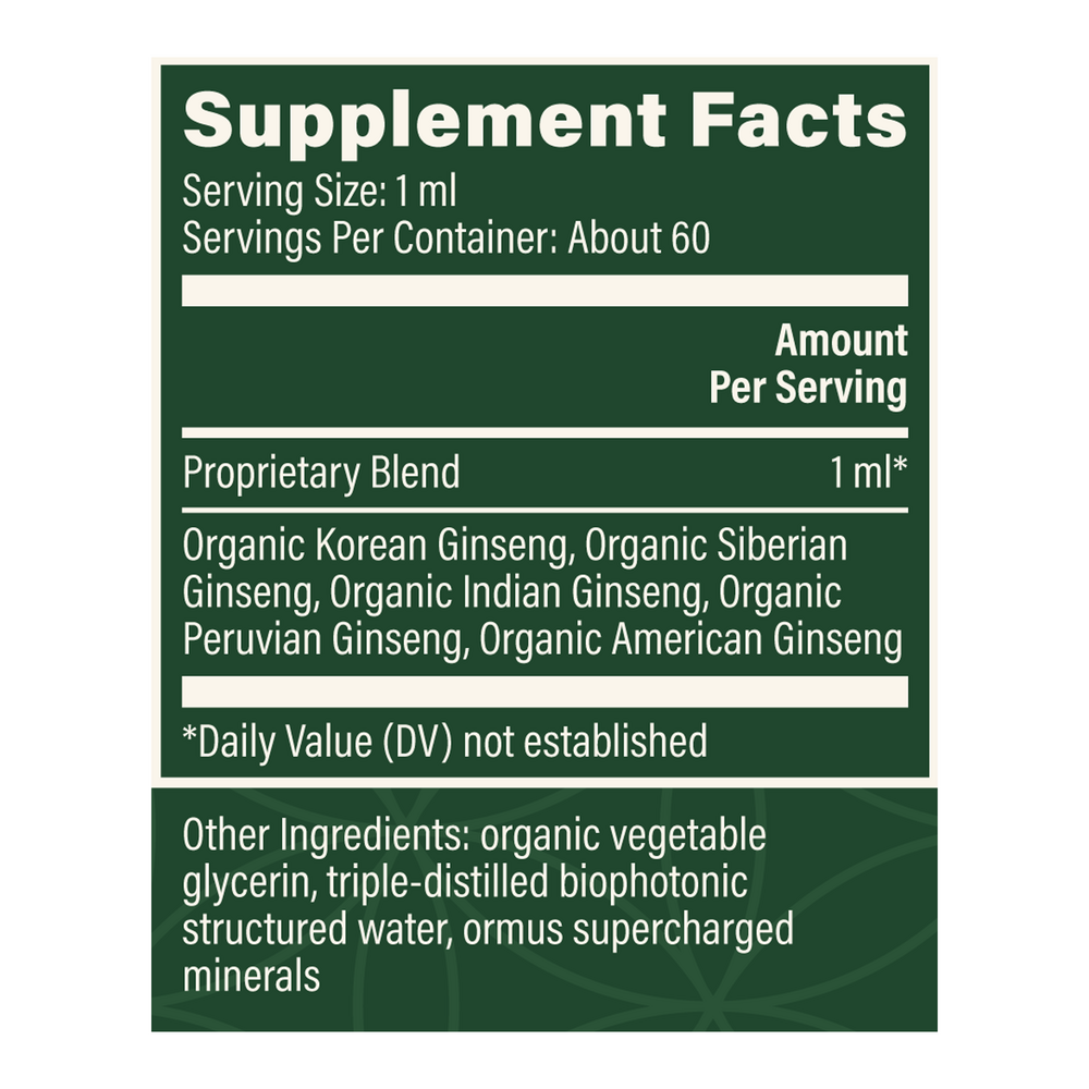 Rock Ridge Pharmacy 5 Ginseng supplement, product label close-up