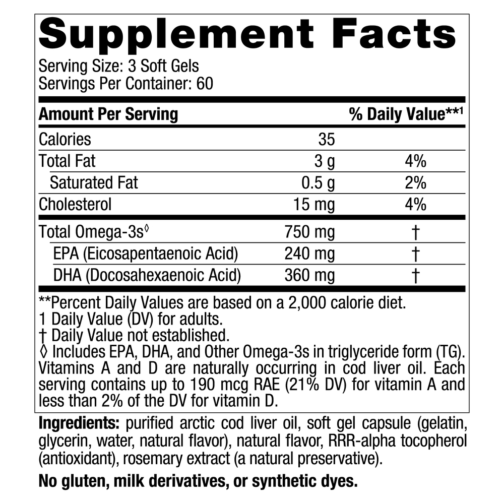 Arctic Cod Liver Oil – Lemon (180 Softgels)