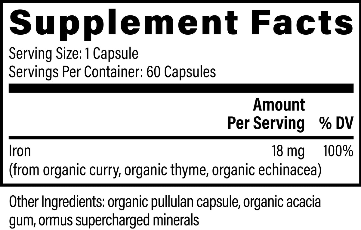 Iron by Global Healing – Plant-Based Iron 18 mg, Curry Leaf at Rock Ridge Pharmacy (image 2)
